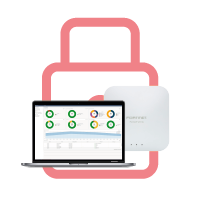Ein Laptop und ein Access Point vor dem Sicherheits-Symbol