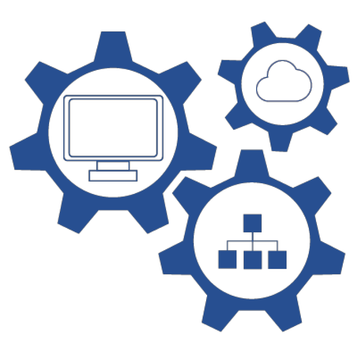 Verschiedene Netzwerkkomponenten dargestellt in Zahnrädern