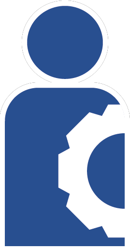 Minimalistischer Umriss einer Person mit einem Zahnrad auf der Brust