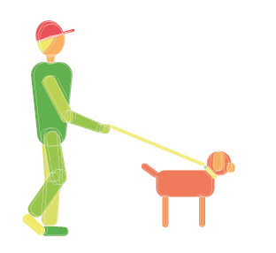 Illustration einer Person, die einen Hund spazieren führt