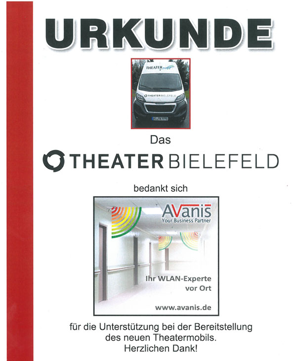 Urkunde zur Unterstützung des neuen Theatermobils